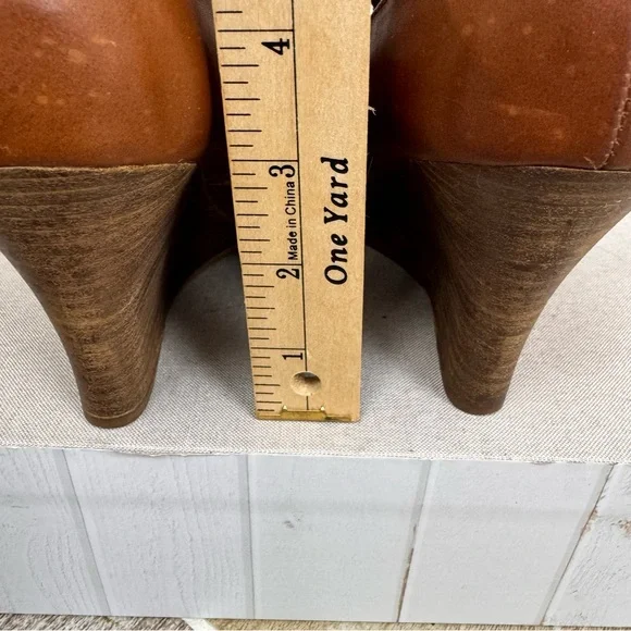 Ralph Lauren Hannie Brown T Strap‎ Peep Toe Wedge Sandals Leather Sz 8.5 - Picture 7 of 16